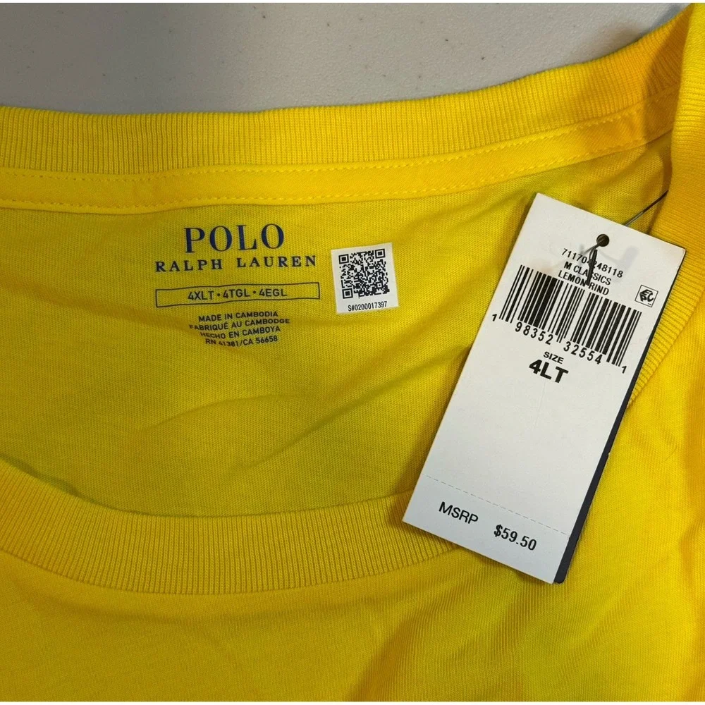 Polo Ralph Lauren Yellow Classic Fit Pony Short Sleeve Pocket T Shirt Men's 4XLT
